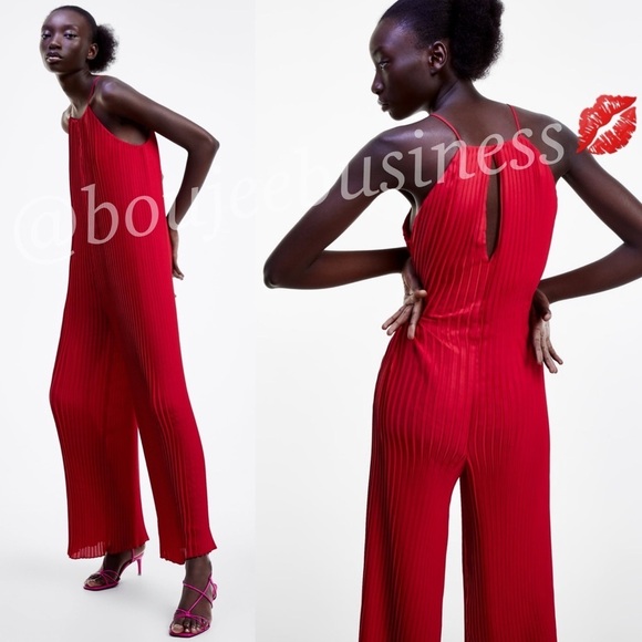 ZARA BNWT Wide Leg Pleated Halter Jumpsuit - Picture 1 of 5